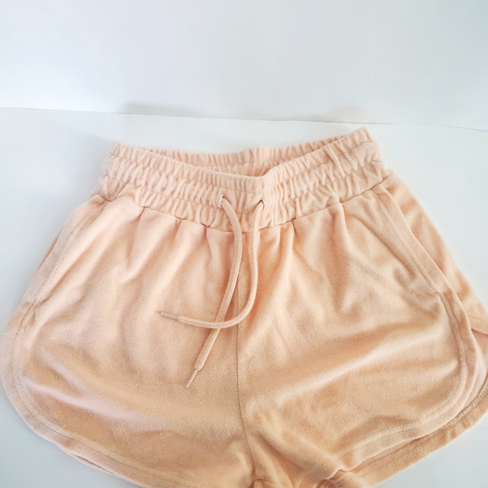Womens Reflex Terry Elastic Waist Drawstring Short Slash Pockets Size Med Peach